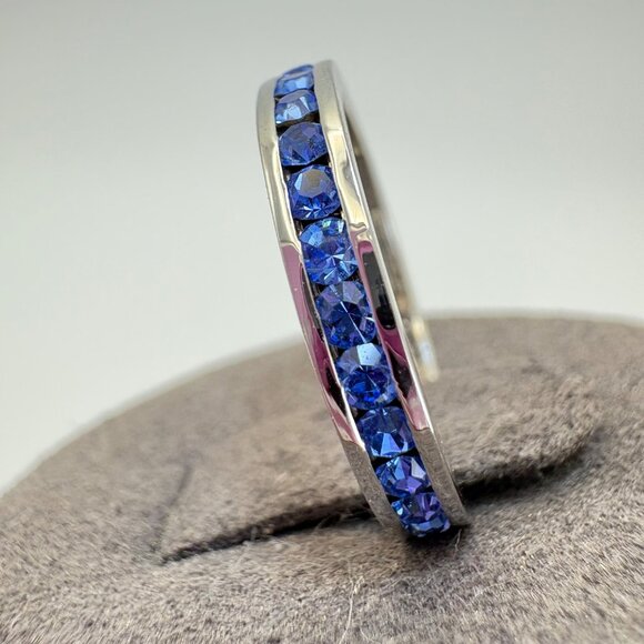VTG Sterling Silver 925 Blue Cubic Zirconia Channel Set Statement Ring Size 6 - Picture 4 of 10